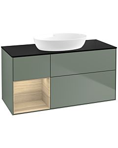 Villeroy und Boch Finion Villeroy und Boch FA62PCGM 120cm, plaque de recouvrement noir mat, étagères Oak Veneer , Olive Matt Lacquer