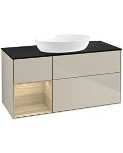 Villeroy und Boch Finion Waschtischunterschrank FA62PCHH 120cm, Abdeckplatte black matt, Regale Oak Veneer, Sand Matt Lacquer
