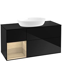 Villeroy und Boch Finion Villeroy und Boch FA62PCPH 120cm, plaque de recouvrement noir mat, étagères Oak Veneer , Glossy Black Lacquer