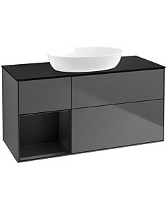 Villeroy und Boch Finion Waschtischunterschrank FA62PDGK 120cm, Abdeckplatte black matt, Regale Black matt lacquer, Anthracite matt