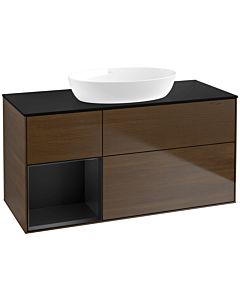 Villeroy und Boch Finion Waschtischunterschrank FA62PDGN 120cm, Abdeckplatte black matt, Regale Black matt lacquer, Walnut veneer