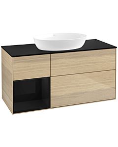 Villeroy und Boch Finion Waschtischunterschrank FA62PHPC 120cm, Abdeckplatte black matt, Regale Glossy black lacquer, Oak Veneer