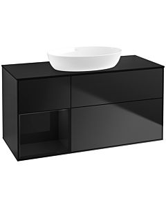 Villeroy und Boch Finion Waschtischunterschrank FA62PHPD 120cm, Abdeckplatte black matt, Regale Glossy black lacquer, Black matt lacquer