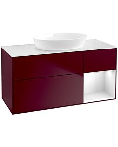 Villeroy und Boch Finion Villeroy und Boch FA71GFHB 120cm, plaque de recouvrement blanc mat, étagères Laque blanche brillante, Peony Matt