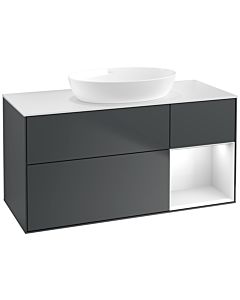 Villeroy und Boch Finion Villeroy und Boch FA71GFHG 120cm, plaque de recouvrement blanc mat, étagères Laque blanche brillante, Midnight Blue Matt Lacquer