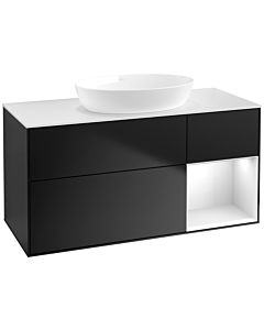 Villeroy und Boch Finion Waschtischunterschrank FA71GFPD 120cm, Abdeckplatte white matt, Regale Glossy white lacquer, Black matt lacquer