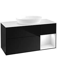 Villeroy und Boch Finion Waschtischunterschrank FA71GFPH 120cm, Abdeckplatte white matt, Regale Glossy white lacquer, Glossy Black Lacquer