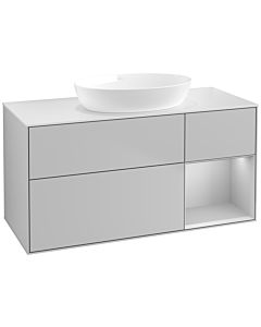 Villeroy und Boch Finion Waschtischunterschrank FA71GJGJ 120cm, Abdeckplatte white matt, Regale Light grey matt lacquer, Light grey matt