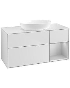 Villeroy und Boch Finion Waschtischunterschrank FA71GJMT 120cm, Abdeckplatte white matt, Regale Light grey matt lacquer, White matt lacquer