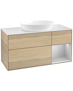 Villeroy und Boch Finion Waschtischunterschrank FA71GJPC 120cm, Abdeckplatte white matt, Regale Light grey matt lacquer, Oak Veneer