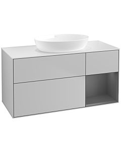Villeroy und Boch Finion Waschtischunterschrank FA71GKGJ 120cm, Abdeckplatte white matt, Regale Anthracite matt lacquer, Light grey matt