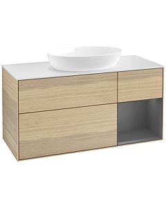 Villeroy und Boch Finion Villeroy und Boch FA71GKPC 120cm, plaque de recouvrement blanc mat, étagères laqué mat anthracite, Oak Veneer