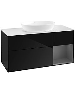 Villeroy und Boch Finion Waschtischunterschrank FA71GKPH 120cm, Abdeckplatte white matt, Regale Anthracite matt lacquer, Glossy Black Lacquer