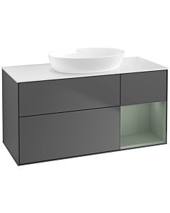 Villeroy und Boch Finion Waschtischunterschrank FA71GMGK 120cm, Abdeckplatte white matt, Regale Olive matt lacquer, Anthracite matt