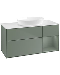 Villeroy und Boch Finion Waschtischunterschrank FA71GMGM 120cm, Abdeckplatte white matt, Regale Olive matt lacquer, Olive Matt Lacquer