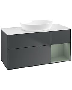 Villeroy und Boch Finion Villeroy und Boch FA71GMHG 120cm, plaque de recouvrement blanc mat, étagères laqué olive mat, Midnight Blue Matt Lacquer