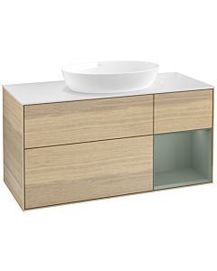 Villeroy und Boch Finion Waschtischunterschrank FA71GMPC 120cm, Abdeckplatte white matt, Regale Olive matt lacquer, Oak Veneer