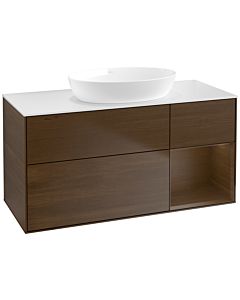 Villeroy und Boch Finion Waschtischunterschrank FA71GNGN 120cm, Abdeckplatte white matt, Regale Walnut Veneer, Walnut veneer