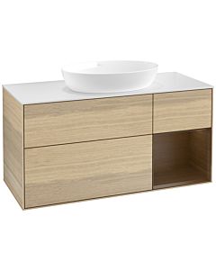 Villeroy und Boch Finion Waschtischunterschrank FA71GNPC 120cm, Abdeckplatte white matt, Regale Walnut Veneer, Oak Veneer