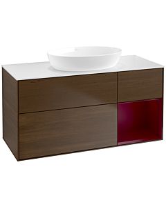 Villeroy und Boch Finion Waschtischunterschrank FA71HBGN 120cm, Abdeckplatte white matt, Regale Peony matt lacquer, Walnut veneer