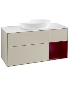 Villeroy und Boch Finion Waschtischunterschrank FA71HBHH 120cm, Abdeckplatte white matt, Regale Peony matt lacquer, Sand Matt Lacquer