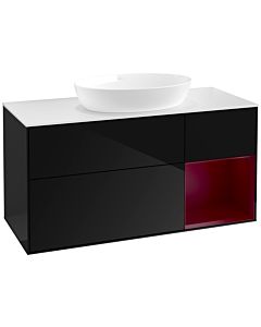 Villeroy und Boch Finion Waschtischunterschrank FA71HBPH 120cm, Abdeckplatte white matt, Regale Peony matt lacquer, Glossy Black Lacquer