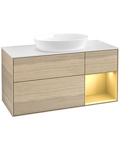 Villeroy und Boch Finion Villeroy und Boch FA71HFPC 120cm, plaque de recouvrement blanc mat, étagères laqué or mat, Oak Veneer