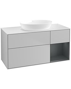 Villeroy und Boch Finion Waschtischunterschrank FA71HGGJ 120cm, Abdeckplatte white matt, Regale Midnight matt lacquer, Light grey matt