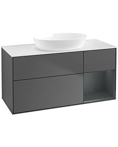 Villeroy und Boch Finion Waschtischunterschrank FA71HGGK 120cm, Abdeckplatte white matt, Regale Midnight matt lacquer, Anthracite matt