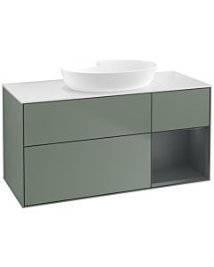 Villeroy und Boch Finion Waschtischunterschrank FA71HGGM 120cm, Abdeckplatte white matt, Regale Midnight matt lacquer, Olive Matt Lacquer
