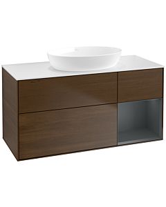 Villeroy und Boch Finion Villeroy und Boch FA71HGGN 120cm, plaque de recouvrement blanc mat, étagères laqué mat Midnight, placage noyer