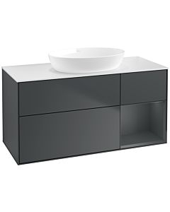 Villeroy und Boch Finion Villeroy und Boch FA71HGHG 120cm, plaque de recouvrement blanc mat, étagères laqué mat Midnight, Midnight Blue Matt Lacquer