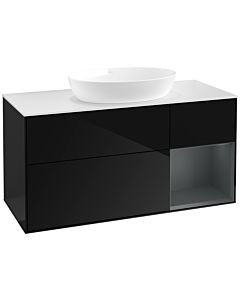 Villeroy und Boch Finion Waschtischunterschrank FA71HGPH 120cm, Abdeckplatte white matt, Regale Midnight matt lacquer, Glossy Black Lacquer