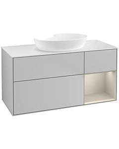 Villeroy und Boch Finion Waschtischunterschrank FA71HHGJ 120cm, Abdeckplatte white matt, Regale sand matt lacquer, Light grey matt