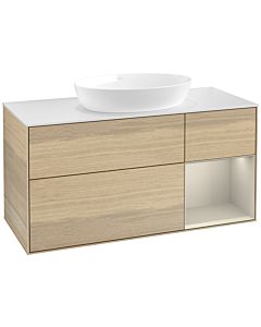 Villeroy und Boch Finion Waschtischunterschrank FA71HHPC 120cm, Abdeckplatte white matt, Regale sand matt lacquer, Oak Veneer