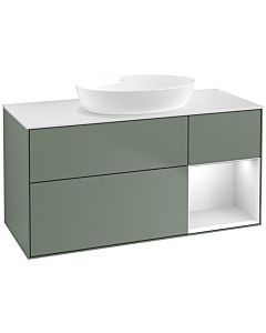 Villeroy und Boch Finion Waschtischunterschrank FA71MTGM 120cm, Abdeckplatte white matt, Regale White matt lacquer, Olive Matt Lacquer
