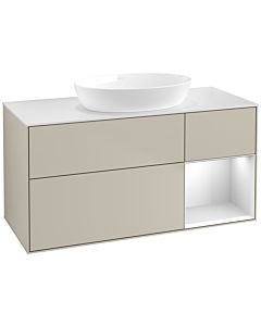 Villeroy und Boch Finion Villeroy und Boch FA71MTHH 120cm, plaque de recouvrement blanc mat, étagères laqué blanc mat, Sand Matt Lacquer