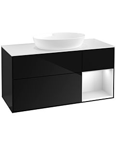 Villeroy und Boch Finion Waschtischunterschrank FA71MTPH 120cm, Abdeckplatte white matt, Regale White matt lacquer, Glossy Black Lacquer