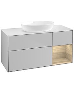 Villeroy und Boch Finion Waschtischunterschrank FA71PCGJ 120cm, Abdeckplatte white matt, Regale Oak Veneer, Light grey matt