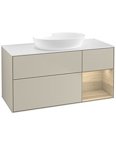 Villeroy und Boch Finion Waschtischunterschrank FA71PCHH 120cm, Abdeckplatte white matt, Regale Oak Veneer, Sand Matt Lacquer