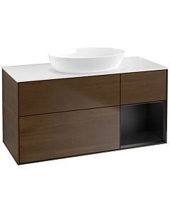 Villeroy und Boch Finion Villeroy und Boch FA71PDGN 120cm, plaque de recouvrement blanc mat, étagères laqué noir mat, placage noyer