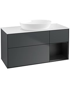 Villeroy und Boch Finion Villeroy und Boch FA71PDHG 120cm, plaque de recouvrement blanc mat, étagères laqué noir mat, Midnight Blue Matt Lacquer