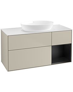 Villeroy und Boch Finion Waschtischunterschrank FA71PDHH 120cm, Abdeckplatte white matt, Regale Black matt lacquer, Sand Matt Lacquer