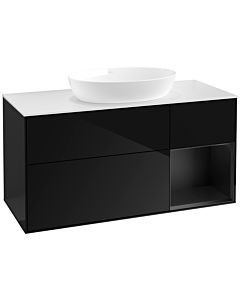 Villeroy und Boch Finion Villeroy und Boch FA71PDPH 120cm, plaque de recouvrement blanc mat, étagères laqué noir mat, Glossy Black Lacquer