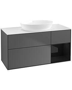 Villeroy und Boch Finion Villeroy und Boch FA71PHGK 120cm, plateau blanc mat, étagères laquées noir brillant, anthracite mat
