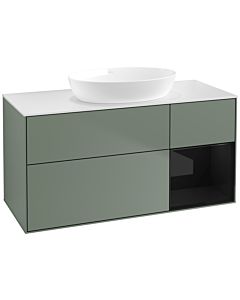 Villeroy und Boch Finion Waschtischunterschrank FA71PHGM 120cm, Abdeckplatte white matt, Regale Glossy black lacquer, Olive Matt Lacquer