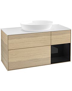 Villeroy und Boch Finion Waschtischunterschrank FA71PHPC 120cm, Abdeckplatte white matt, Regale Glossy black lacquer, Oak Veneer