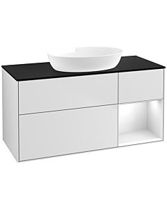 Villeroy und Boch Finion Waschtischunterschrank FA72GFMT 120cm, Abdeckplatte black matt, Regale Glossy white lacquer, White matt lacquer