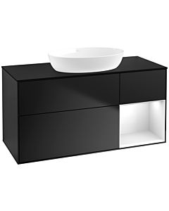 Villeroy und Boch Finion Waschtischunterschrank FA72GFPD 120cm, Abdeckplatte black matt, Regale Glossy white lacquer, Black matt lacquer