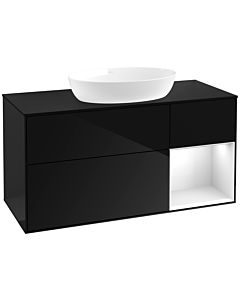 Villeroy und Boch Finion Villeroy und Boch FA72GFPH 120cm, plaque de recouvrement noir mat, étagères Laque blanche brillante, Glossy Black Lacquer